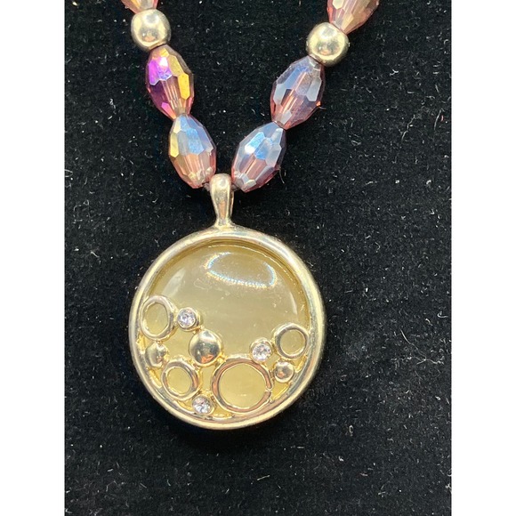 Reversible Metal Circles Pendant Purple Beaded Necklace! - Picture 7 of 15